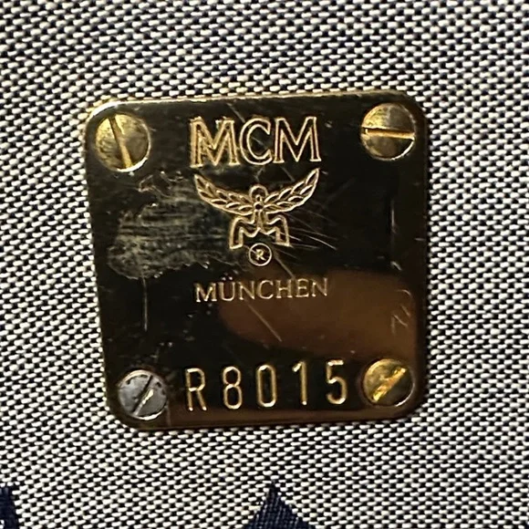 MCM Navy and Gray Monogram Shoulder Bag Leather & Denim w Dust Bag - Picture 3 of 8